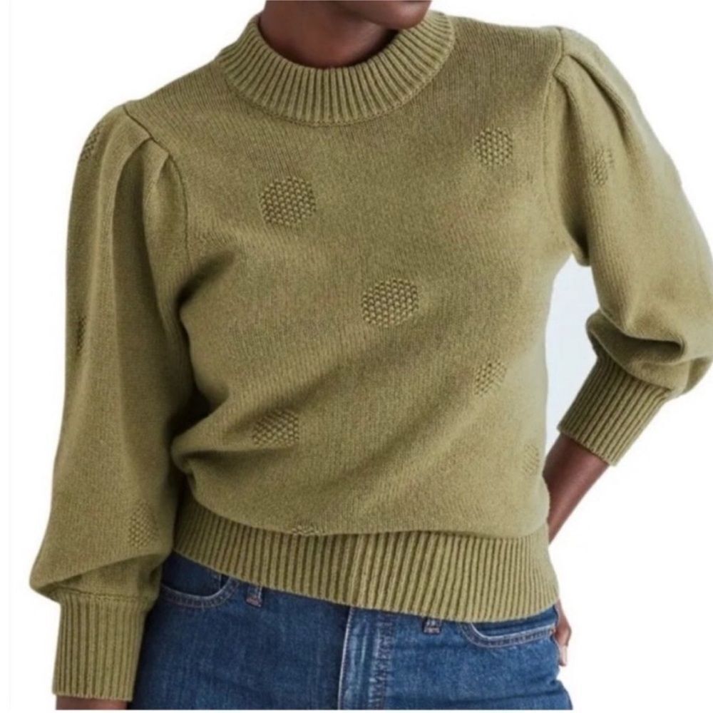 MADEWELL | Dotted Eaton Puff Sleeve Green Pullover Sweater Women’s Size Small